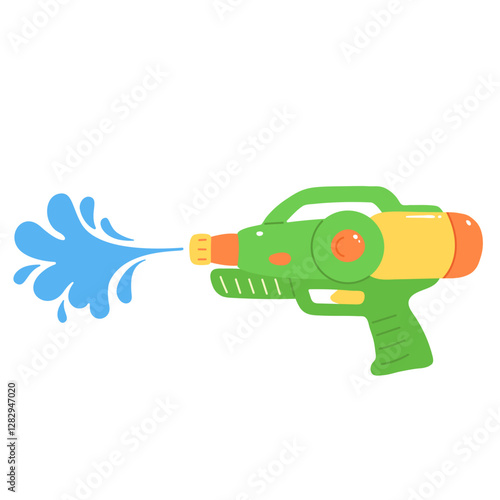 Colorful hand drawn Watergun with water splash Thai Songkran festival illustration
