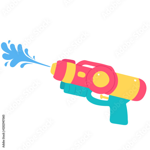 Colorful hand drawn Watergun with water splash Thai Songkran festival illustration