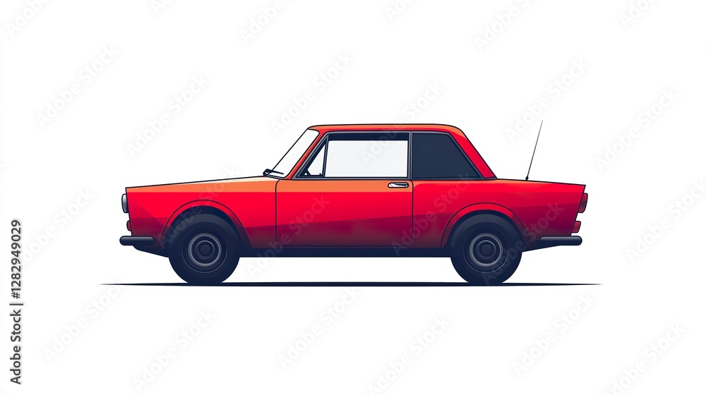 Illustrated red coupe automobile isolated on a white background Illustrated red coupe automobile isolated on a white background