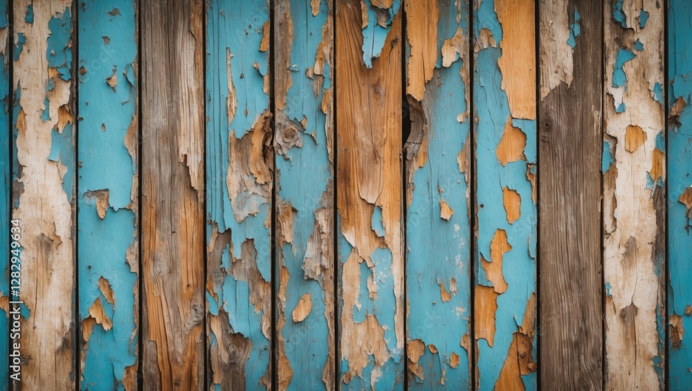 Old weathered wooden planks with peeling blue paint and exposed natural wood texture background Old weathered wooden planks with peeling blue paint and exposed natural wood texture background