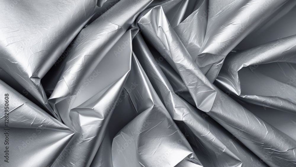 Obraz premium Wrinkled silver metal foil textures creating a dynamic and reflective surface for background or design use