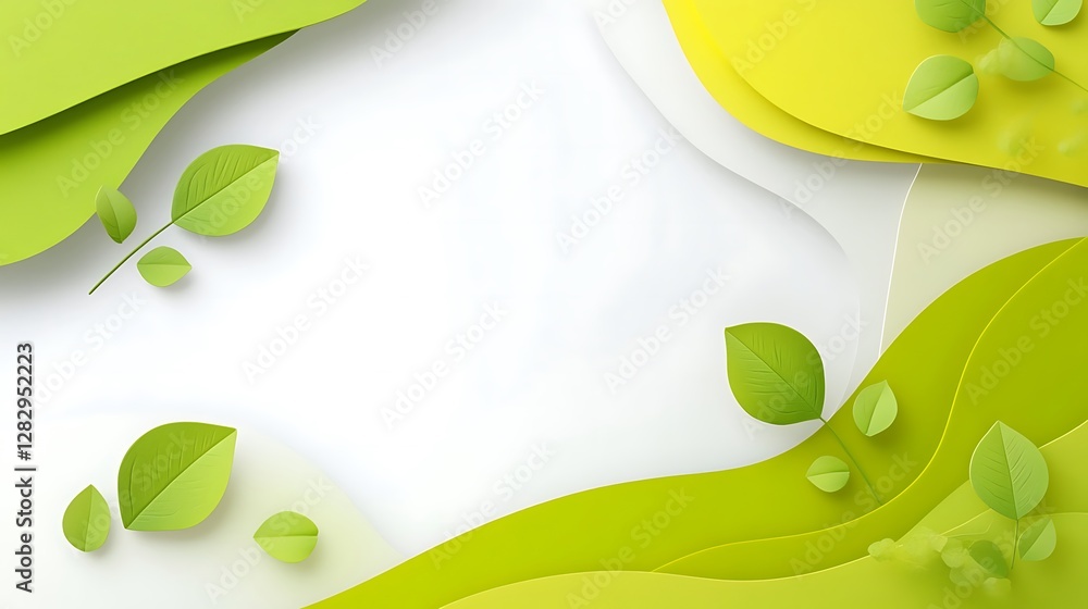 Fototapeta premium Green leaves and abstract shapes depict natural organic freshness