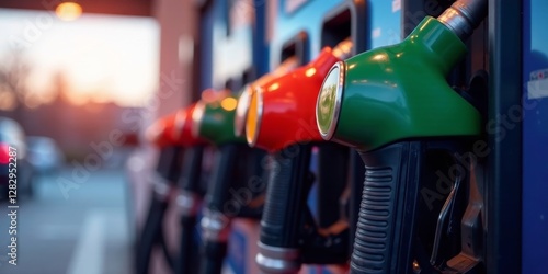 Wallpaper Mural Fueling Station at Dusk A Row of Colorful Fuel Dispensers Ready for Vehicles Torontodigital.ca