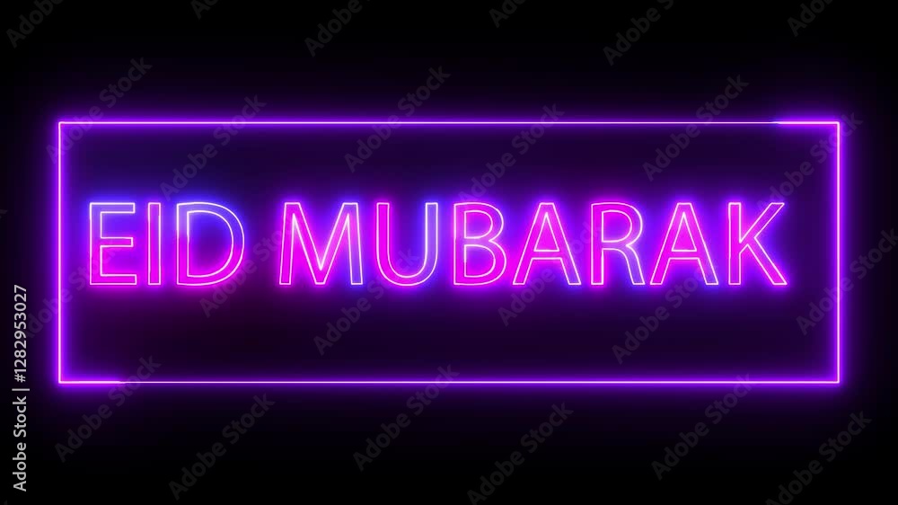 EID MUBARAK text icon animation neon glowing pink blue color signboard clipboard template text letter font word sign symbol on black background EID MUBARAK text icon animation neon glowing pink blue color signboard clipboard template text letter font word sign symbol on black background