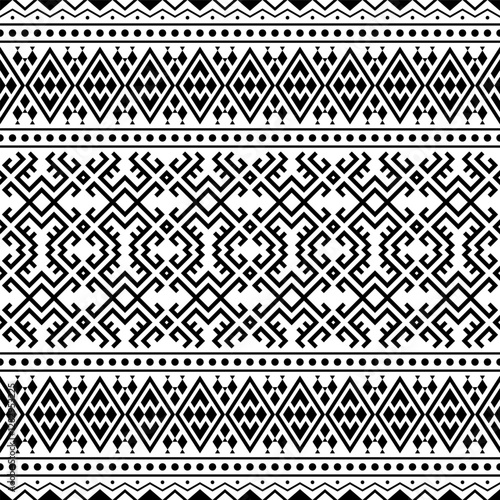 A seamless black and white horizontal geometric pattern inspired by Aztec and Inca art. Bold, symmetrical, and versatile for textiles, wallpapers, and digital backgrounds.