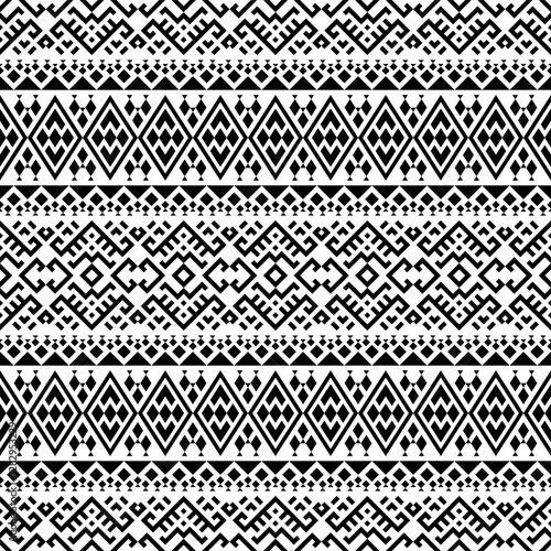 A seamless black and white horizontal geometric pattern inspired by Aztec and Inca art. Bold, symmetrical, and versatile for textiles, wallpapers, and digital backgrounds.