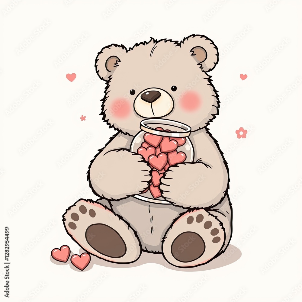 Adorable Teddy Bear Holding Jar of Hearts Adorable Teddy Bear Holding Jar of Hearts