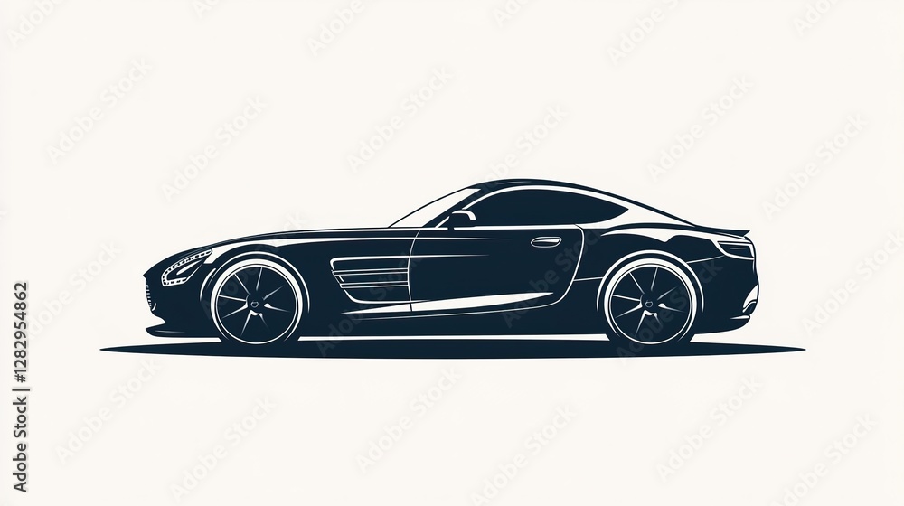 Sleek black sports car silhouette against a white background Sleek black sports car silhouette against a white background