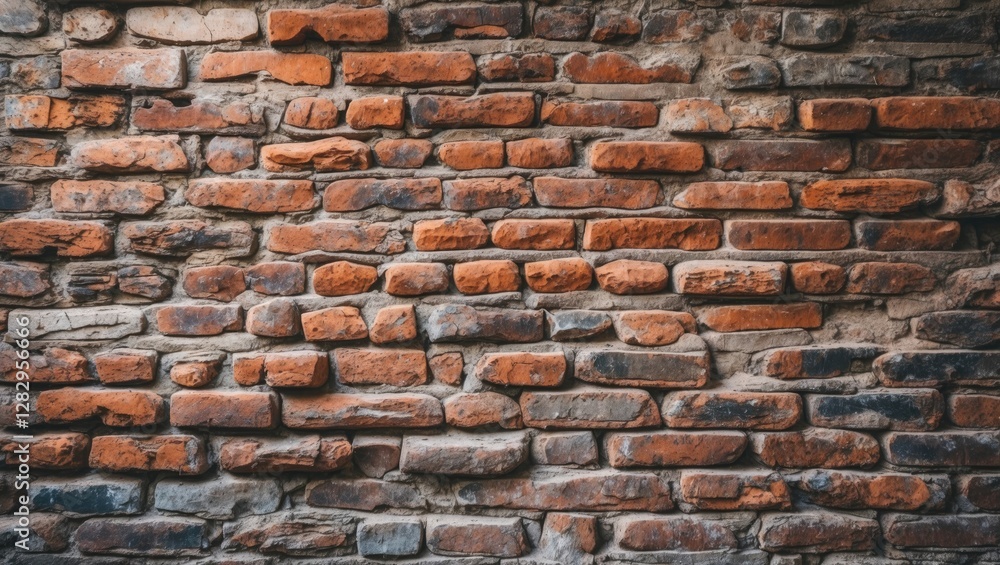 Red and gray textured brick wall background with uneven surface and various brick sizes Red and gray textured brick wall background with uneven surface and various brick sizes