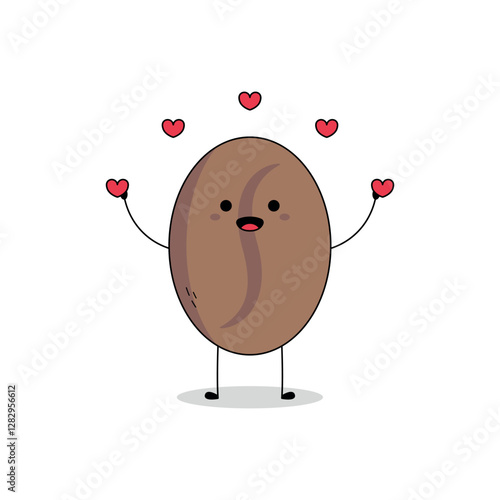 Cute coffee bean cartoon character spreading love doodle