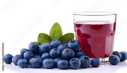 Wallpaper Mural Blueberries fruits with leaves branch and juice, white background Torontodigital.ca