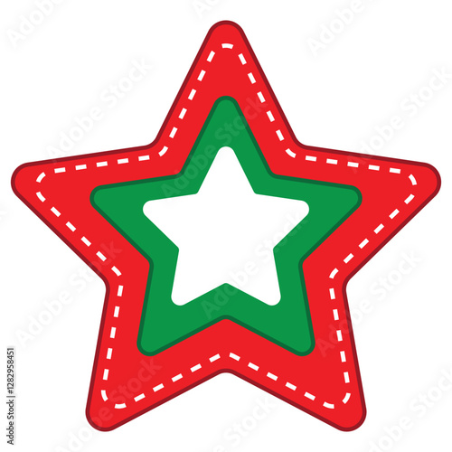 Red Retro PopStar Icon Set, Vector Stickers. Red Christmas Star on White Background.