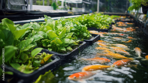 Serene Koi Pond with Lush Floating Plants and Vibrant Fish a Tranquil Aquatic Ecosystem Showcase of Natural Harmony and Beauty in a Captivating Scene