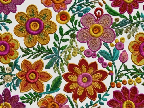 Wallpaper Mural flower, flowers, embroidery, nature, gerbera, bouquet, daisy, floral, summer, spring, plant, pink, orange, yellow, blossom, beauty, color, bloom, garden, flora, bright, pattern, colorful, decoration,  Torontodigital.ca