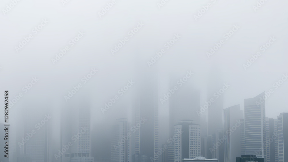 Fototapeta premium Veiled Metropolis: Ethereal City Landscape Wrapped in Mist