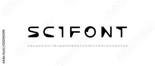 Font digital cyber alphabet, cyberpunk letters A, B, C, D, E, F, G, H, I, J, K, L, M, N, O, P, Q, R, S, T, U, V, W, X, Y, Z and futuristic numerals 0, 1, 2, 3, 4, 5, 6, 7, 8, 9