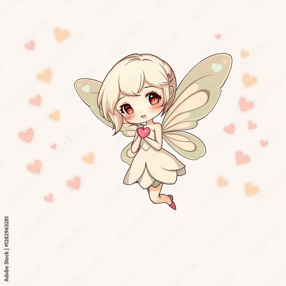 Adorable Fairy Girl Holding a Heart Surrounded by Hearts Adorable Fairy Girl Holding a Heart Surrounded by Hearts
