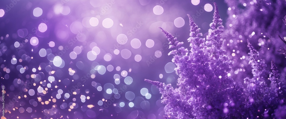Fototapeta premium Purple floral background with bokeh lights and soft focus for abstract design and creative projects.