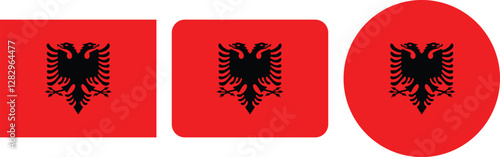 Albanian Flag Design in Square and Circle Shapes