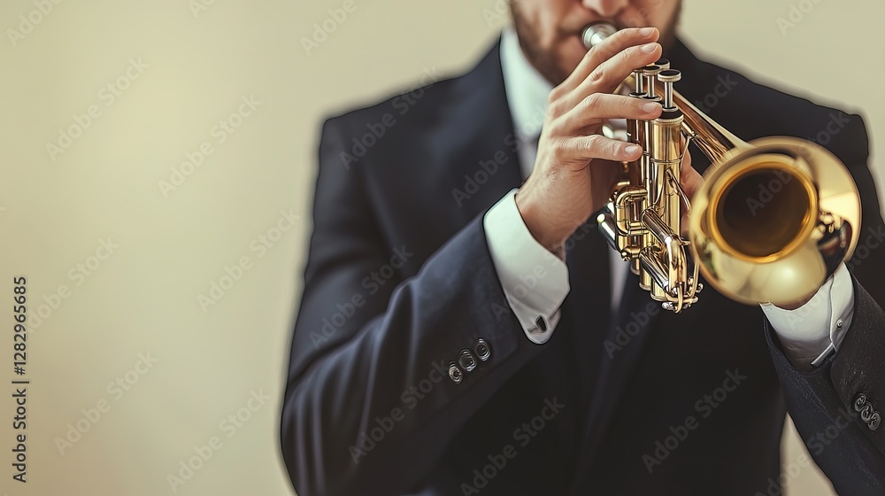 Fototapeta premium Close-up of the businessman playing a trumpet