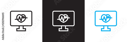 Digital healthcare and telemedicine icon isolated on white and black background.  Vector illustration. EPS 10