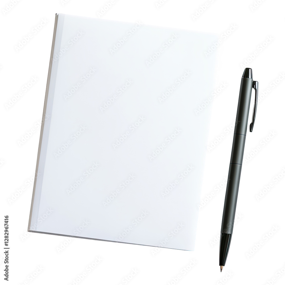 Professional Notepad with Blank Cover and Pen for Branding Mockups on transparent background, PNG