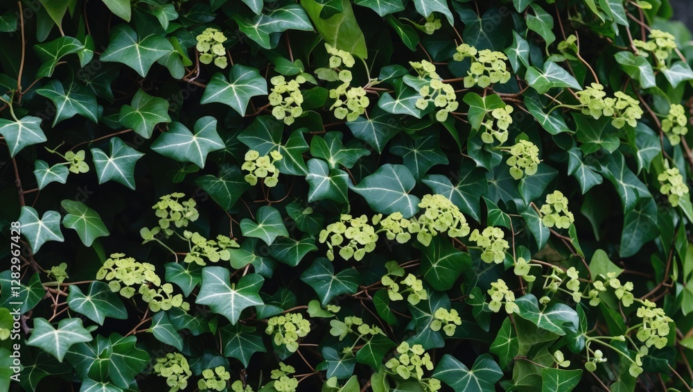 Green ivy and small green leaves covering a wall creating a lush natural texture background Green ivy and small green leaves covering a wall creating a lush natural texture background