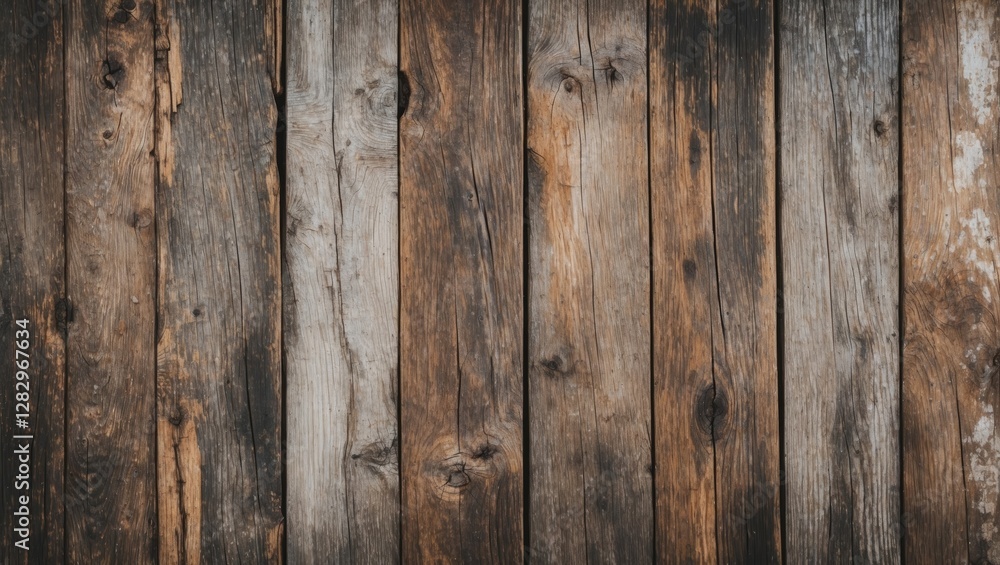 Textured wooden planks with varying shades of brown and gray arranged vertically creating a rustic background pattern Textured wooden planks with varying shades of brown and gray arranged vertically creating a rustic background pattern