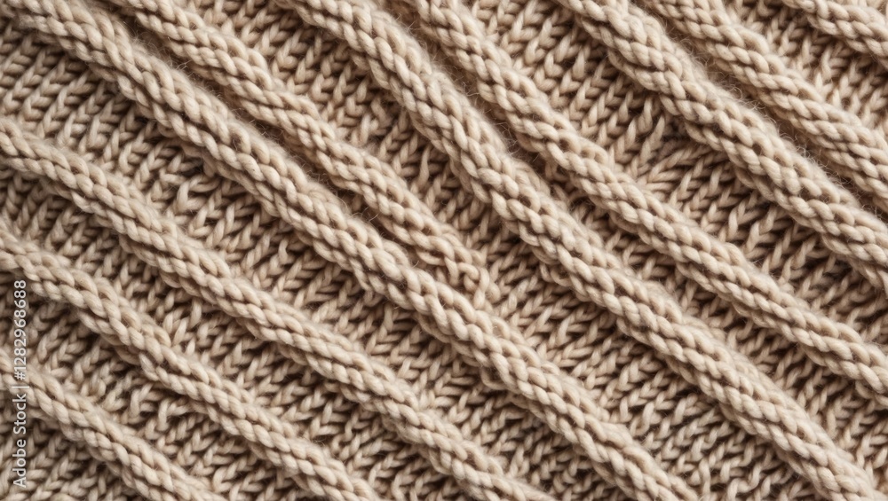 Textured knitted fabric close-up in beige color with diagonal ribbing pattern showcasing intricate craftsmanship and material details. Textured knitted fabric close-up in beige color with diagonal ribbing pattern showcasing intricate craftsmanship and material details.