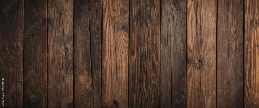 Naklejka premium Dark brown wooden planks background with natural texture and patterns for interior design or rustic themes.