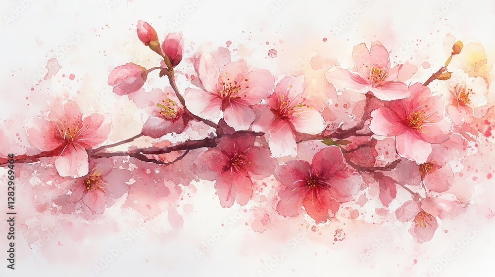 A beautiful watercolor illustration of cherry blossoms on a branch, evoking springtime beauty.