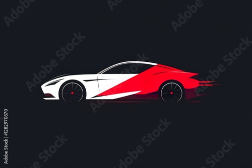 Sleek sports car with red and white color scheme