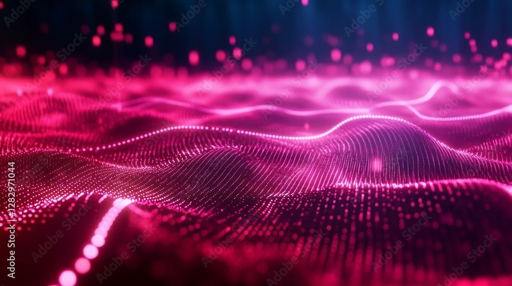 Fototapeta premium A digital landscape of glowing pink lights and particles