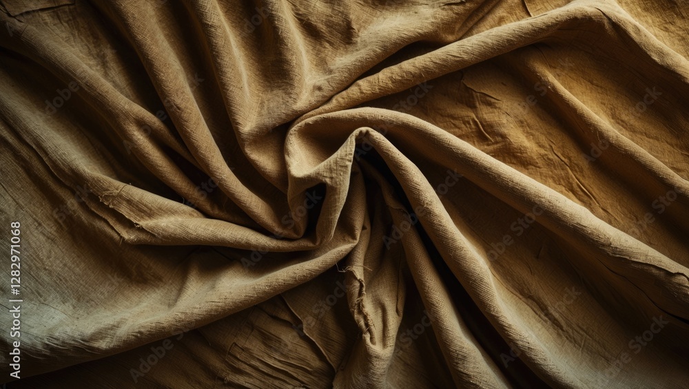 Obraz premium Close-up view of wrinkled beige fabric texture creating a natural organic pattern background