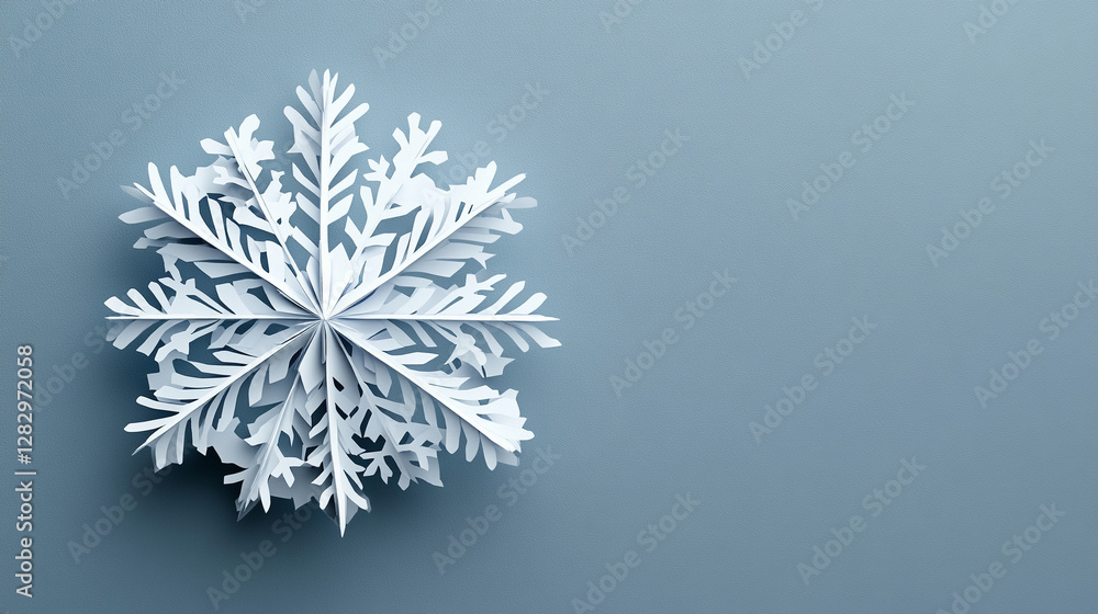 A delicate white paper snowflake with 3D effect on a soft gray background, symbolizing winter, purity, and simplicity in a modern minimalist design.
A delicate white paper snowflake with 3D effect on a soft gray background, symbolizing winter, purity, and simplicity in a modern minimalist design.