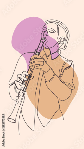 Musician playing clarinet with emotion and sophistication on elegant abstract background