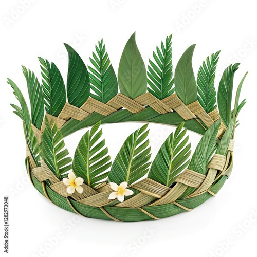 Creating a Crown Using Palm Leaves in Tropical Setting. Generative AI photo