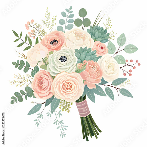 Wedding Bouquet: Blush Pink Roses, Peonies & Eucalyptus