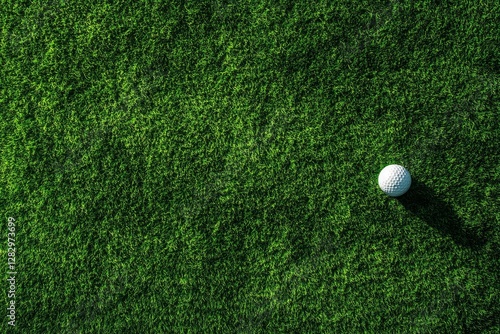 High-angle view of a golf ball on a green putting green.