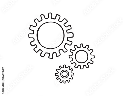 cogs and gears doodle hand drawn icon. Outline drawing settings three cogs and gears line clipart symbol