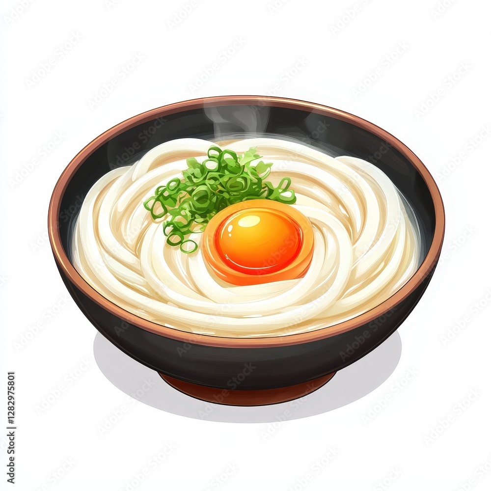 Japanese food udon national cuisine dish isolated on white background, colorful cartoon illustration Japanese food udon national cuisine dish isolated on white background, colorful cartoon illustration