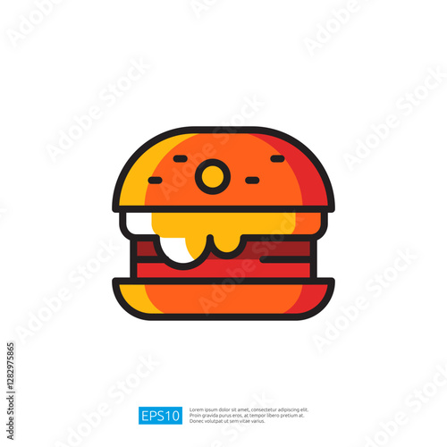 Stylized Icon of a Delicious Cheeseburger with Orange and Yellow Tones on White Background