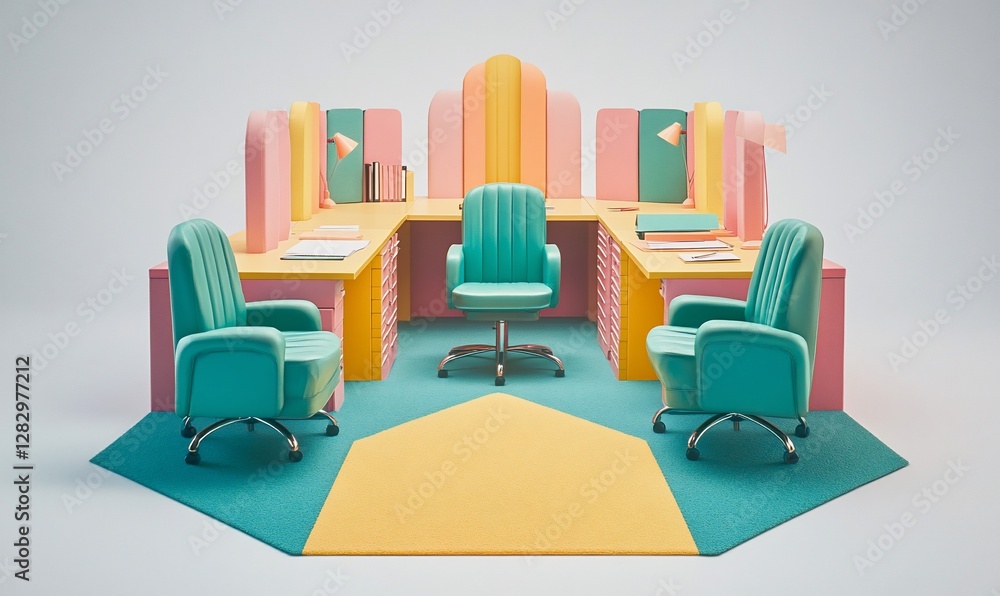 Pastel Modern Office Workspace with Teal and Yellow Accents Pastel Modern Office Workspace with Teal and Yellow Accents