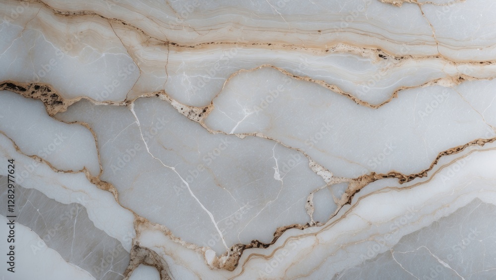 Fototapeta premium Textured blue and white marble surface with intricate beige and gold veining pattern suitable for backgrounds or design projects