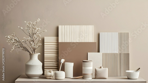 Wallpaper Mural Neutral Toned Still Life Composition of Bathroom Accessories and Decorative Elements on a Textured Surface Torontodigital.ca