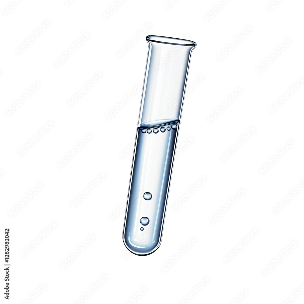 Liquid in a Test Tube: A minimalistic image captures a glass test tube, filled with clear liquid and a few bubbles, ready for scientific analysis or experimentation. Liquid in a Test Tube: A minimalistic image captures a glass test tube, filled with clear liquid and a few bubbles, ready for scientific analysis or experimentation.