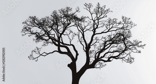 Wallpaper Mural Silhouette of a leafless tree against a pale background showcasing intricate branches and twigs in a minimalist style Torontodigital.ca