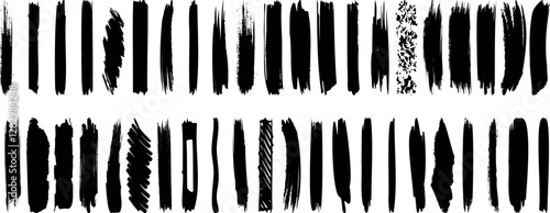 vertical brush stroke vector set, ink brush, grunge, abstract, black paint, texture, artistic hand drawn, design, isolated on white, vector set of dry stroke, rough smear scratch digital element