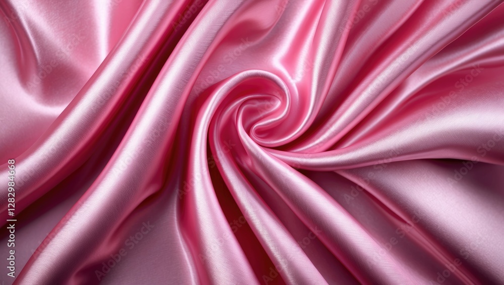 Obraz premium Close-up of swirl pattern in smooth pink satin fabric with glossy surface texture