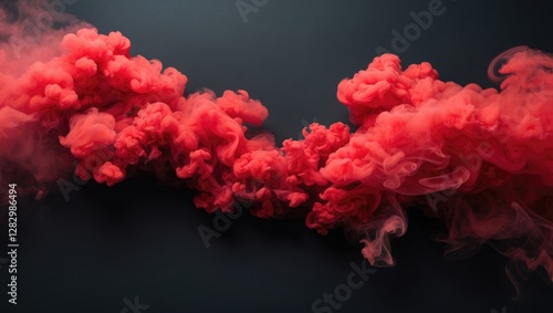 Red smoke cloud swirling on a dark background creating an abstract artistic effect with soft edges and dynamic movement
